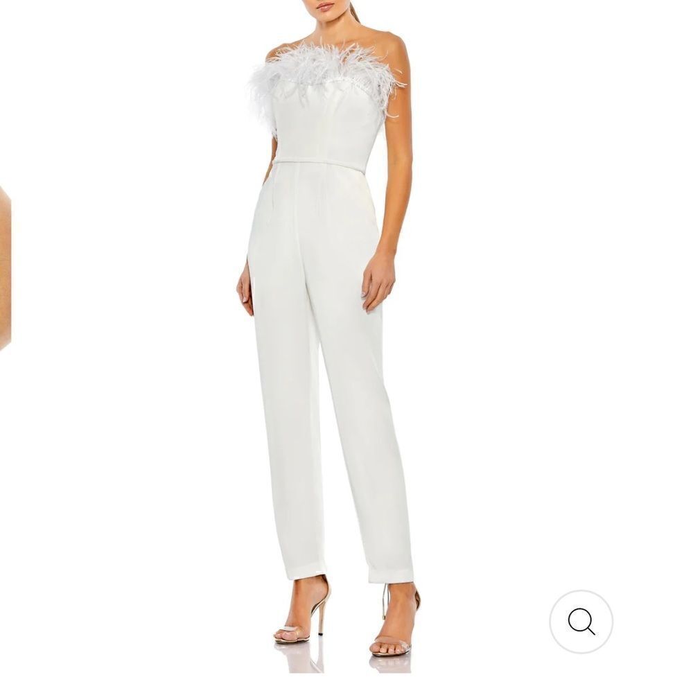 Mac Duggal Strapless Jumpsuit With Feather Trim Size 6 NWT Retail $398 - Picture 2 of 16